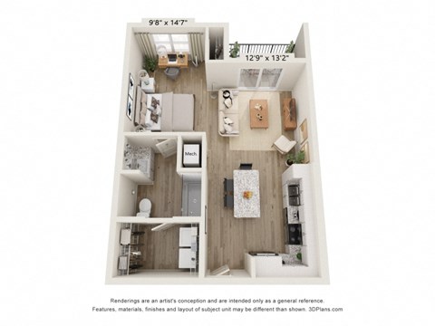 Floor plan for studio, 1 bath, 650 sqft